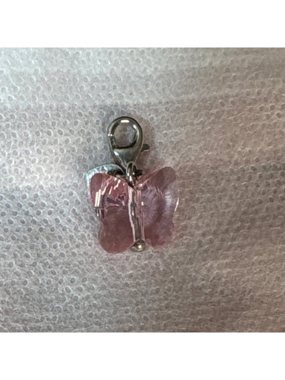 Pink Butterfly Crystal Sterling Silver Charm With Heart Tag  Lobster Clasp 925 1